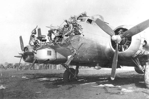 Damage to the &lsquo;Lovely Julie&rsquo; B-17G bomber